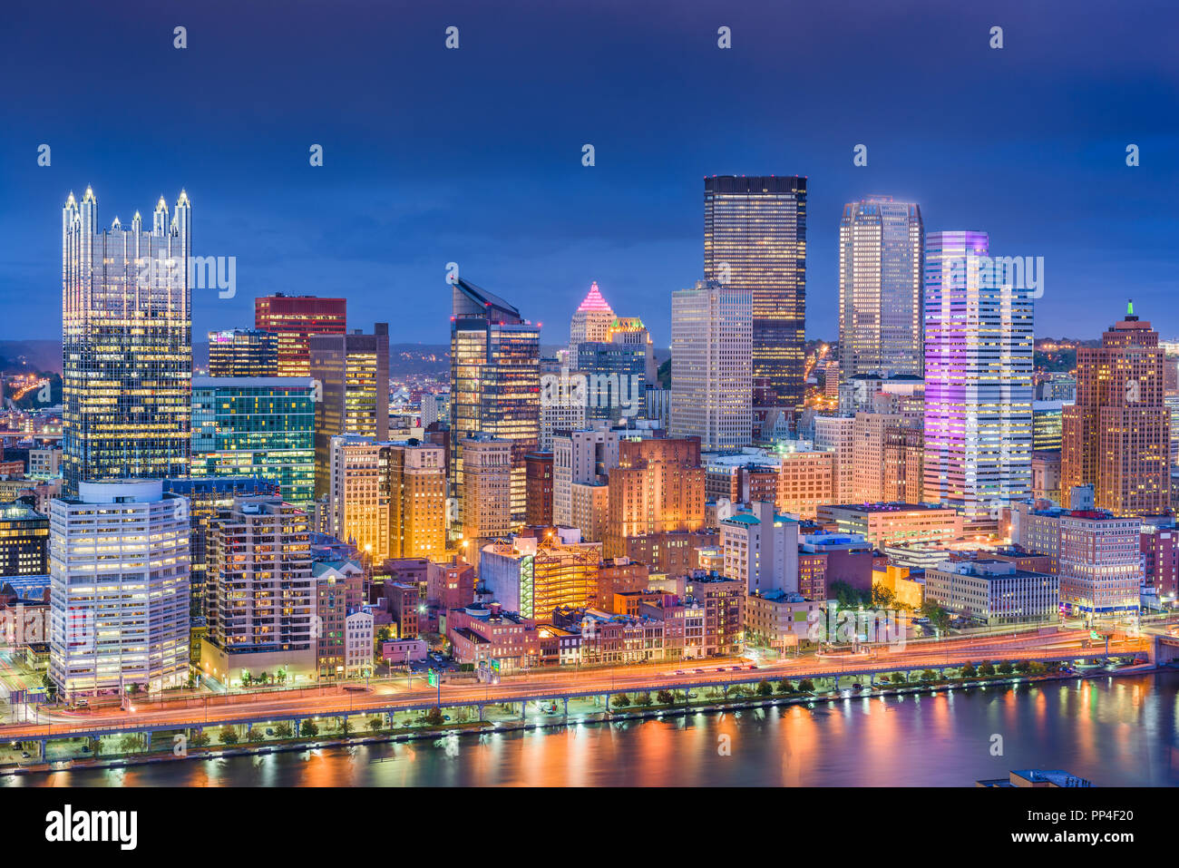 Pittsburgh, Pennsylvania, USA skyline on the River. Stock Photo