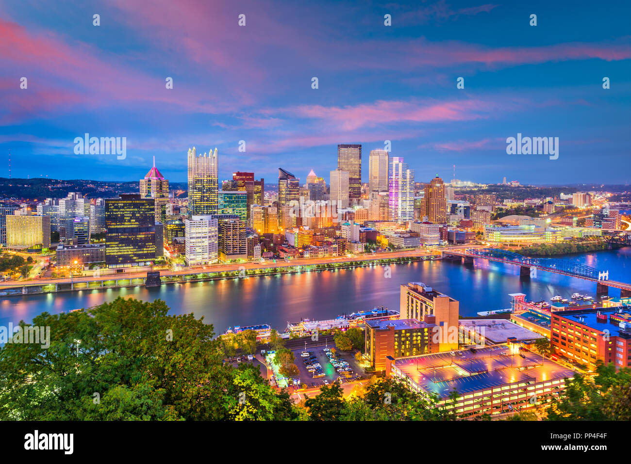 Pittsburgh, Pennsylvania, USA skyline on the River. Stock Photo