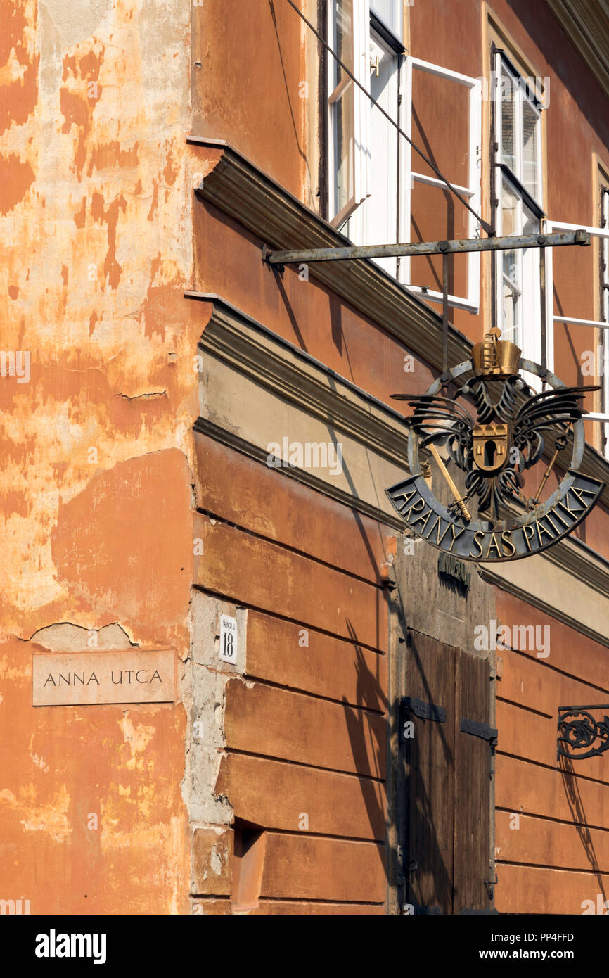 Hanging Sign Of The Golden Eagle Pharmacy Museum In Budapest
