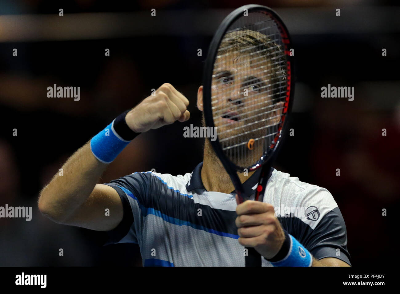 Martin Klizan of Slovakia reacts during the St. Petersburg Open ATP tennis  tournament semi final match in St.Petersburg Stock Photo - Alamy