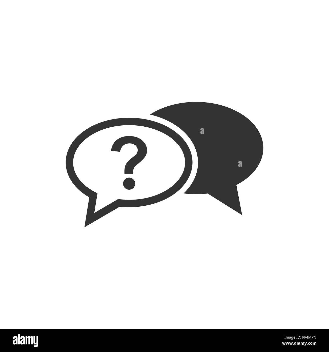 Question mark icon in flat style. Discussion speech bubble vector illustration on white isolated background. Question business concept. Stock Vector