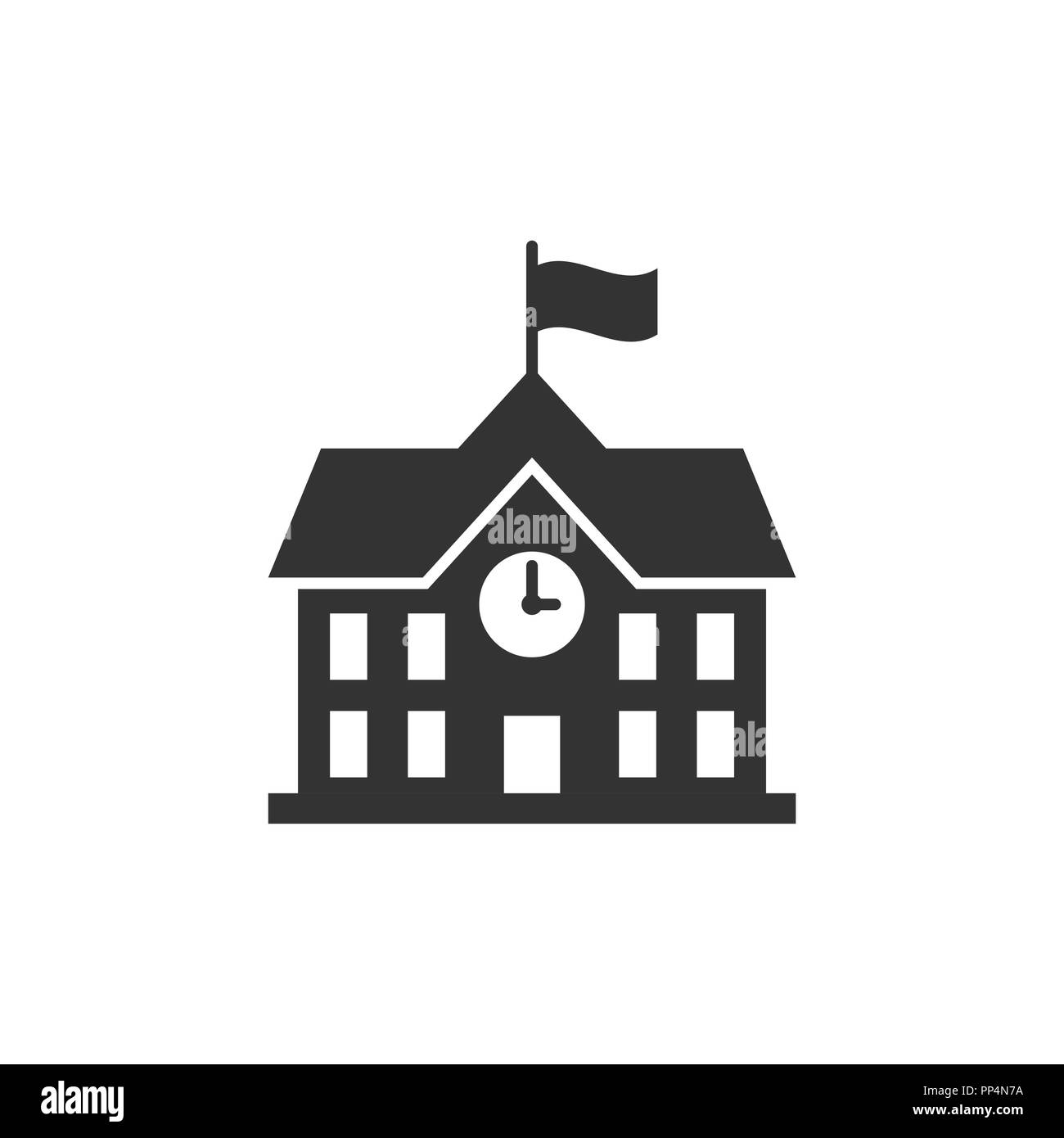 School building icon in flat style. College education vector illustration on white isolated background. Bank, government business concept. Stock Vector