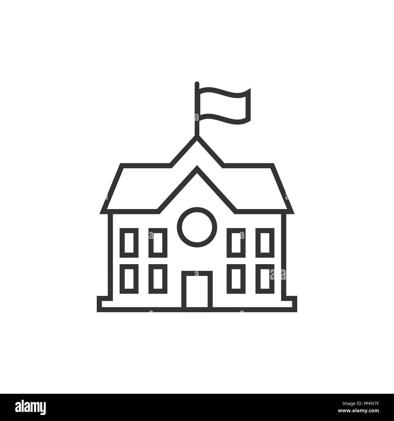 School building icon in flat style. College education vector illustration on white isolated background. Bank, government business concept. Stock Vector