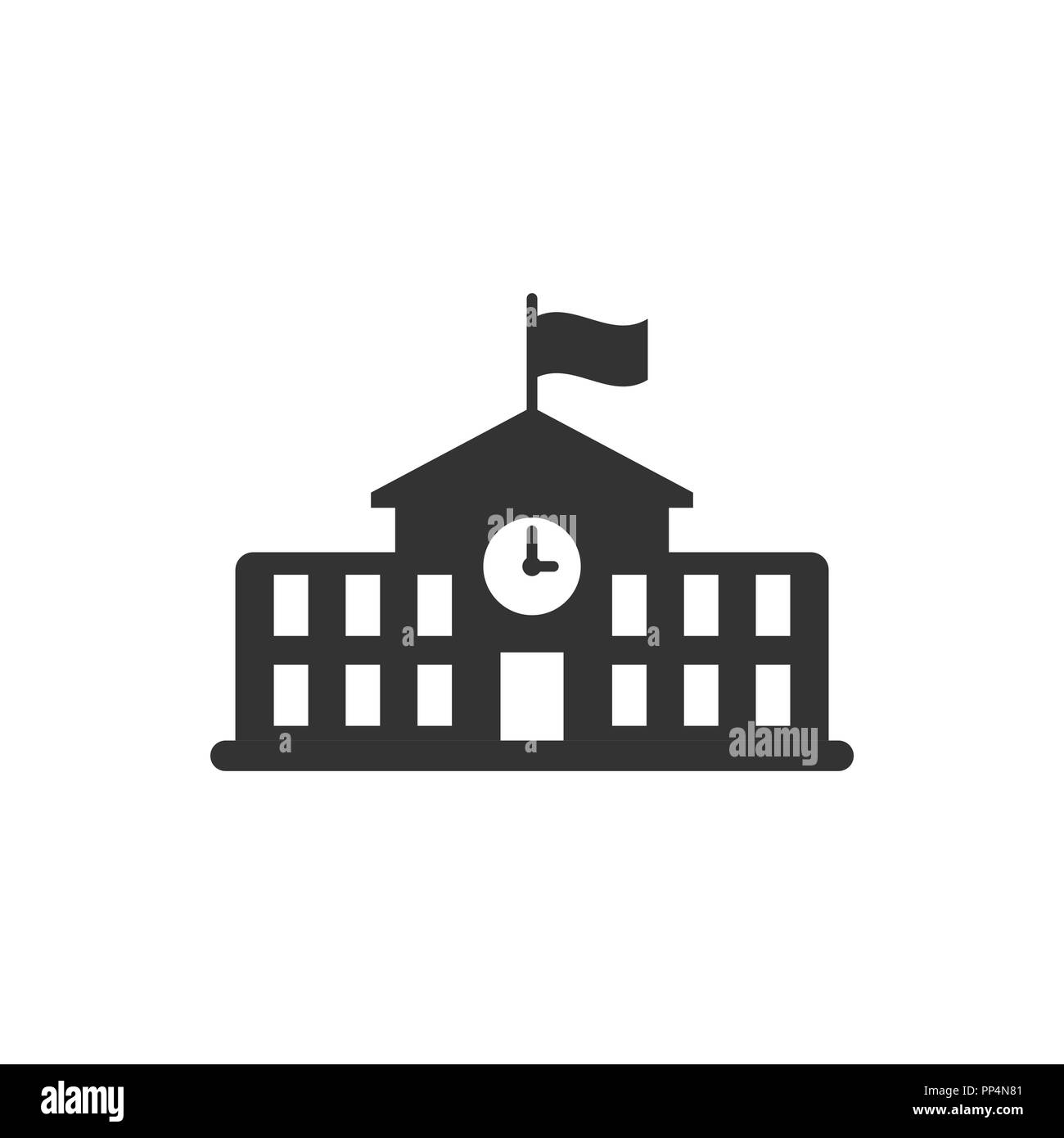 School building icon in flat style. College education vector illustration on white isolated background. Bank, government business concept. Stock Vector