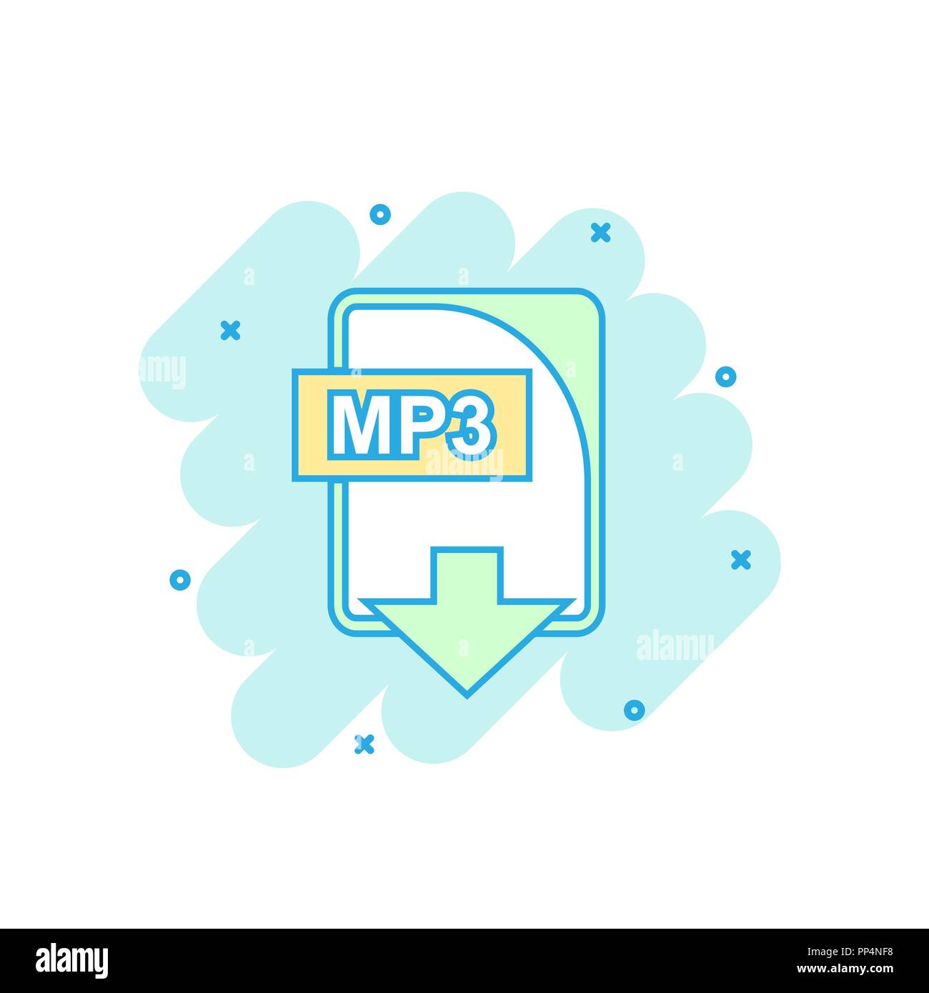 Cartoon colored MP3 file icon in comic style. Mp3 download illustration  pictogram. Document splash business concept Stock Vector Image & Art - Alamy