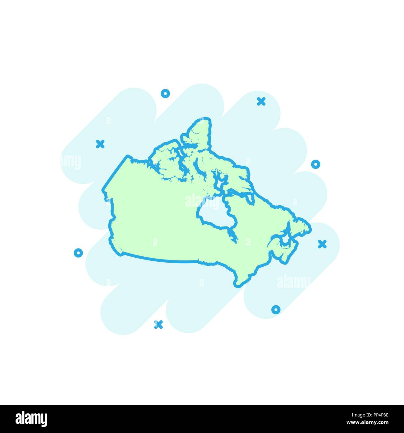 Cartoon colored Canada map icon in comic style. Canada sign illustration pictogram. Country geography splash business concept. Stock Vector