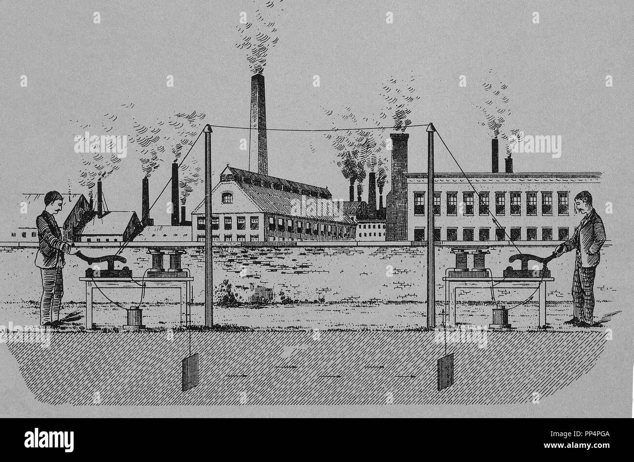 ENGRAVING-ELECTROMAGNETIC TELEGRAPH-1840-PATENT USA. Stock Photo