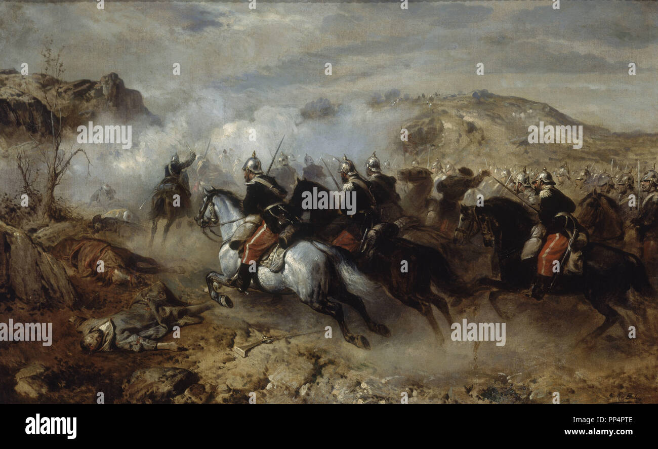 'The Battle of the Castillejos', 19th century, Oil on canvas, 64,2 x 101 cm. Author: BALACA, RICARDO. Location: MUSEO NACIONAL DE BELLAS ARTES. LA HABANA. CUBA. Stock Photo