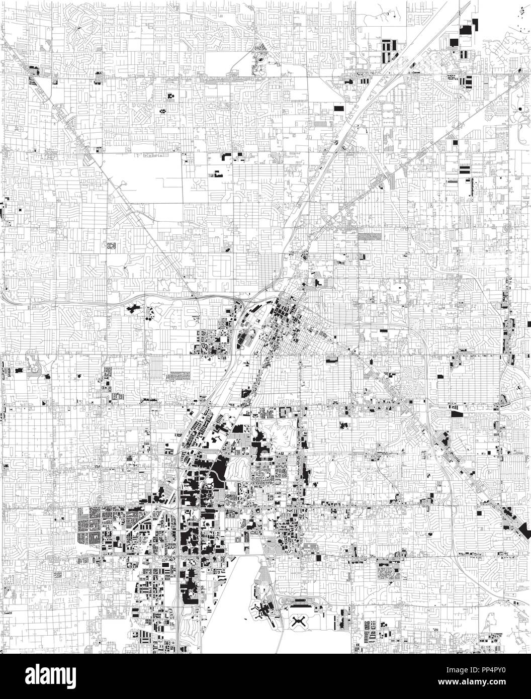 Map of Las Vegas, satellite view, black and white map. Street directory