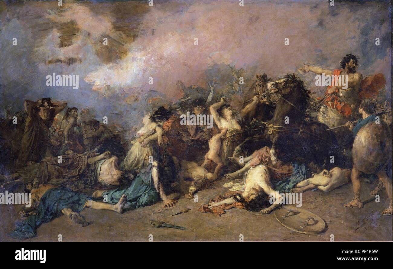 The Final Day of Sagunto in 219BC - 1869 - oil on canvas. Author: DOMINGO MARQUES, FRANCISCO. Location: PALACIO DE LA GENERALITAT. Valencia. SPAIN. Stock Photo