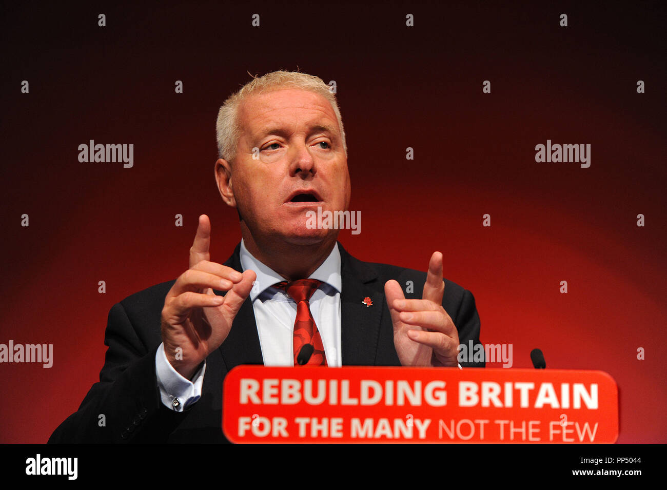 Liverpool, England. 23rd September, 2018.  Ian Lavery MP, delivers his speech to conference, on the subject of the Democracy Review changes, at the morning session of the first day of the Labour Party annual conference at the ACC Conference Centre.  Kevin Hayes/Alamy Live News Stock Photo