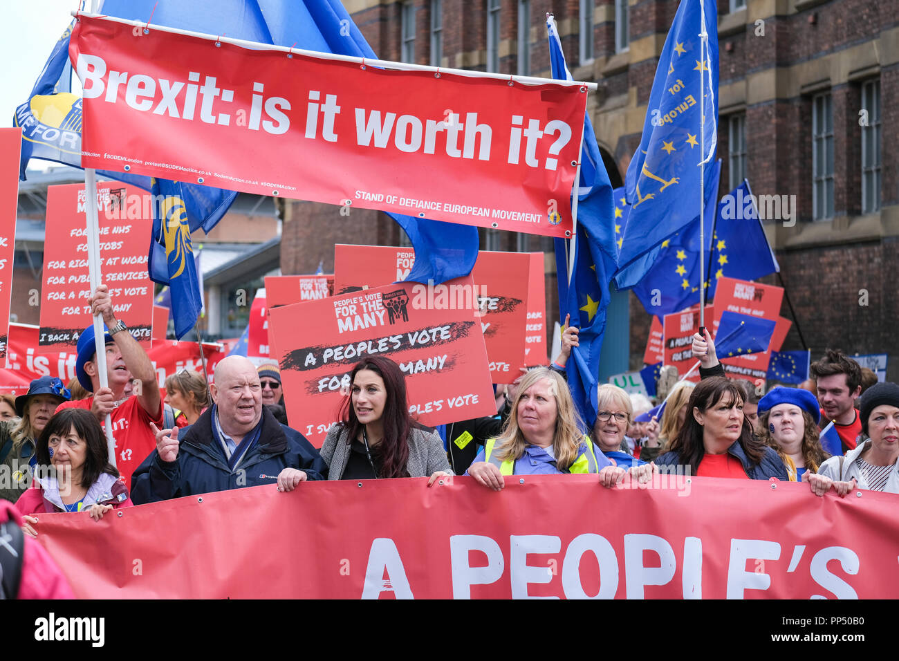 Liverpool, UK. 23rd Sept 2018. Thousands of demonstrators have marched through Liverpool city centre on Sunday, September 23, 2018, calling for a 'People's Vote' on the final Brexit deal. The demonstration coincides with the start of the Labour Party Conference which is being held in the city. © Christopher Middleton/Alamy Live News Stock Photo
