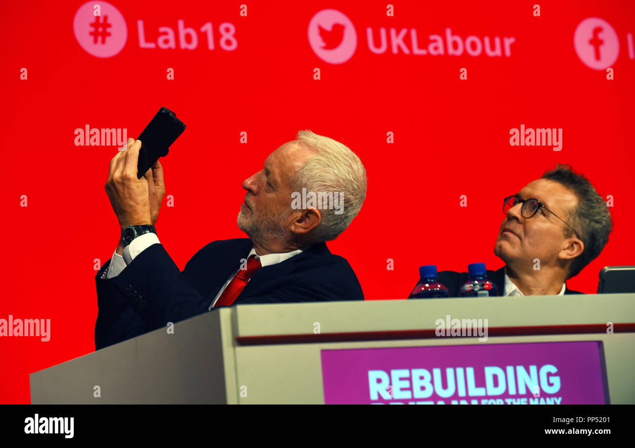 Liverpool, UK. 23rd Sept 2018. Jeremy Corbyn, Leader Labour Pary and Tom Watson, Deputy Leader at the LAbour PArty Conference Liverpool Credit: Della Batchelor/Alamy Live News Stock Photo