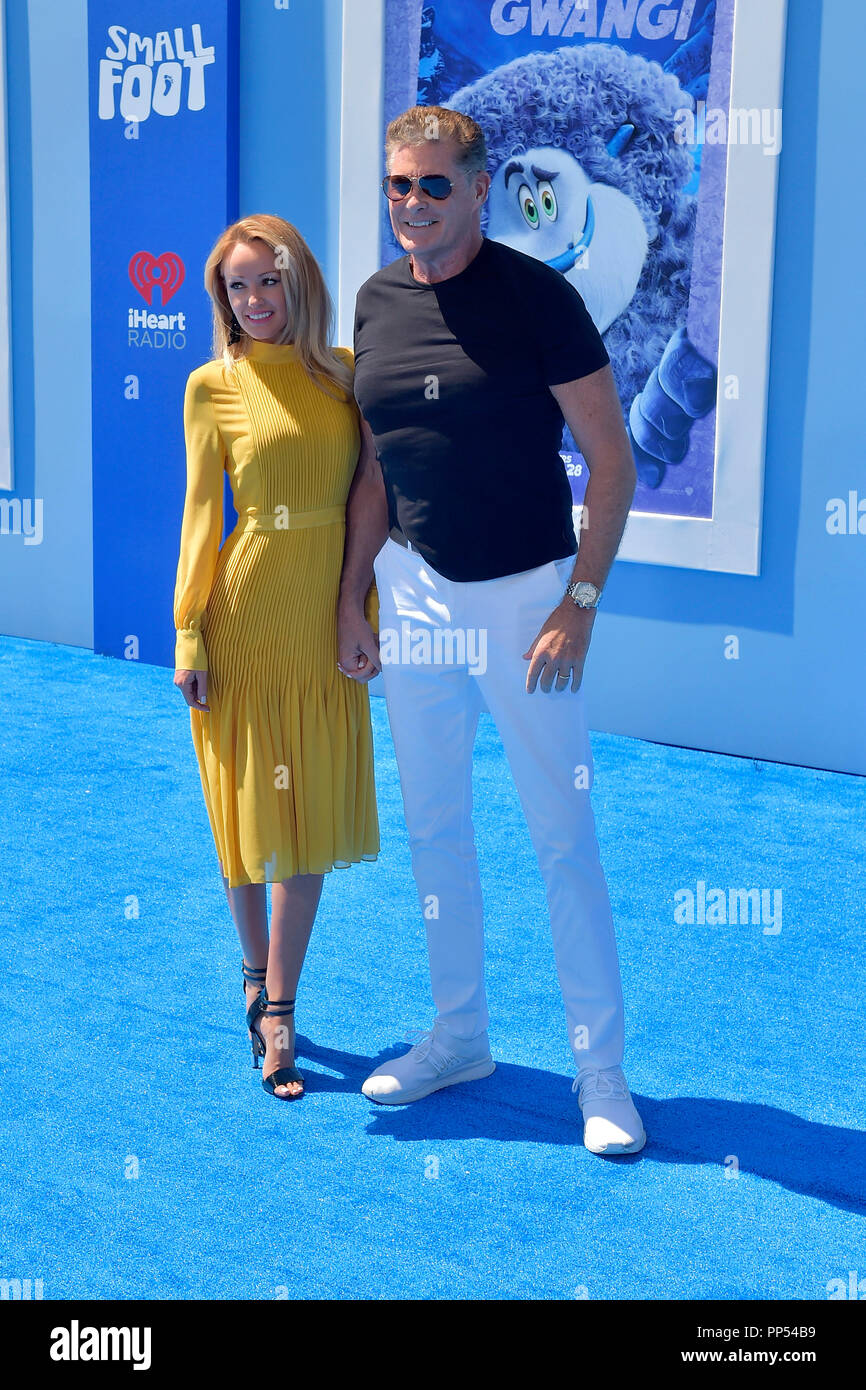 California, USA. 23rd Sept 2018. David Hasselhoff and his wife Hayley Roberts attending the 'Smallfoot' world premiere at Regency Village Theater on September 22, 2018 in Westwood, California. Credit: Geisler-Fotopress GmbH/Alamy Live News Stock Photo