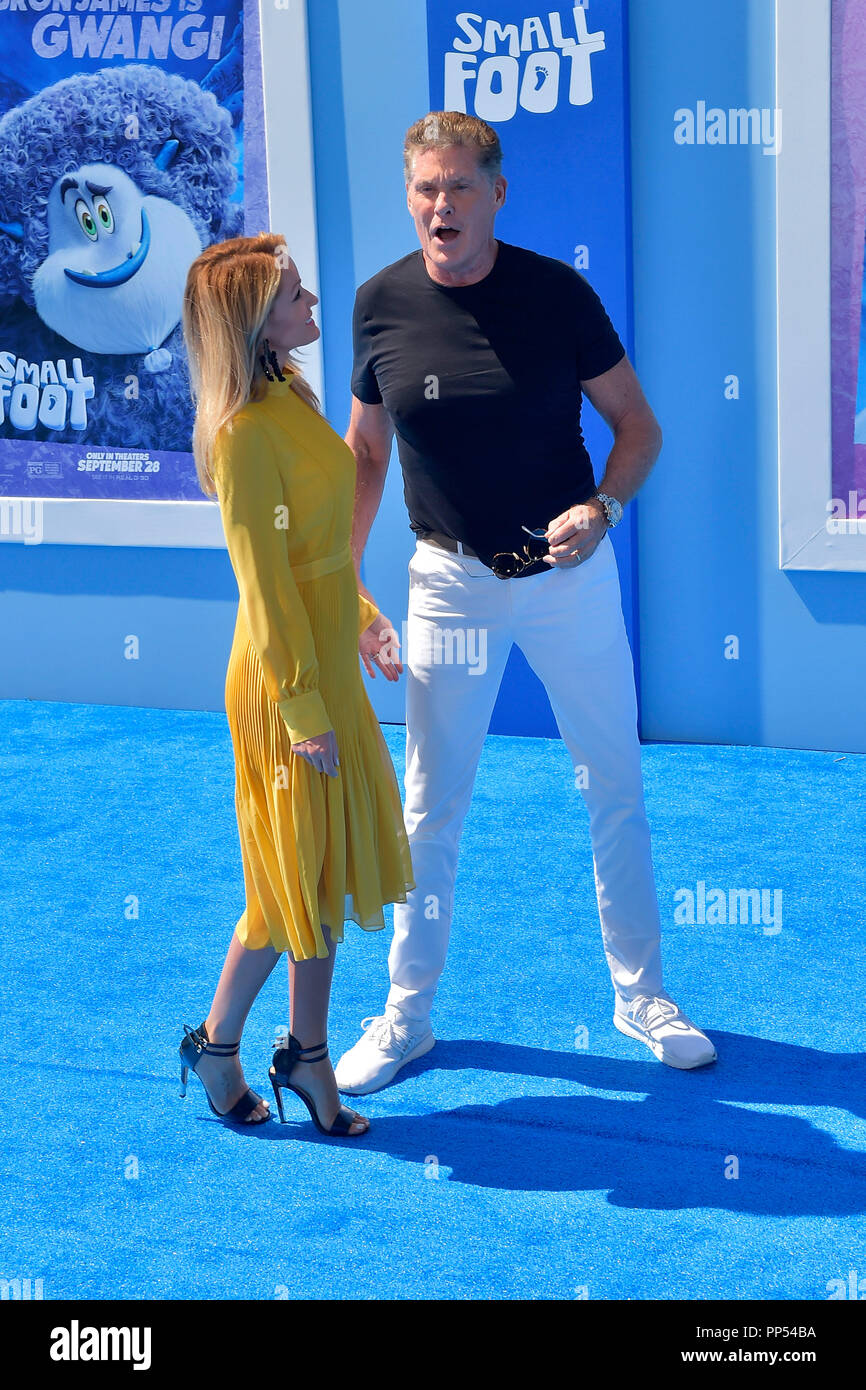 California, USA. 23rd Sept 2018. David Hasselhoff and his wife Hayley Roberts attending the 'Smallfoot' world premiere at Regency Village Theater on September 22, 2018 in Westwood, California. Credit: Geisler-Fotopress GmbH/Alamy Live News Stock Photo