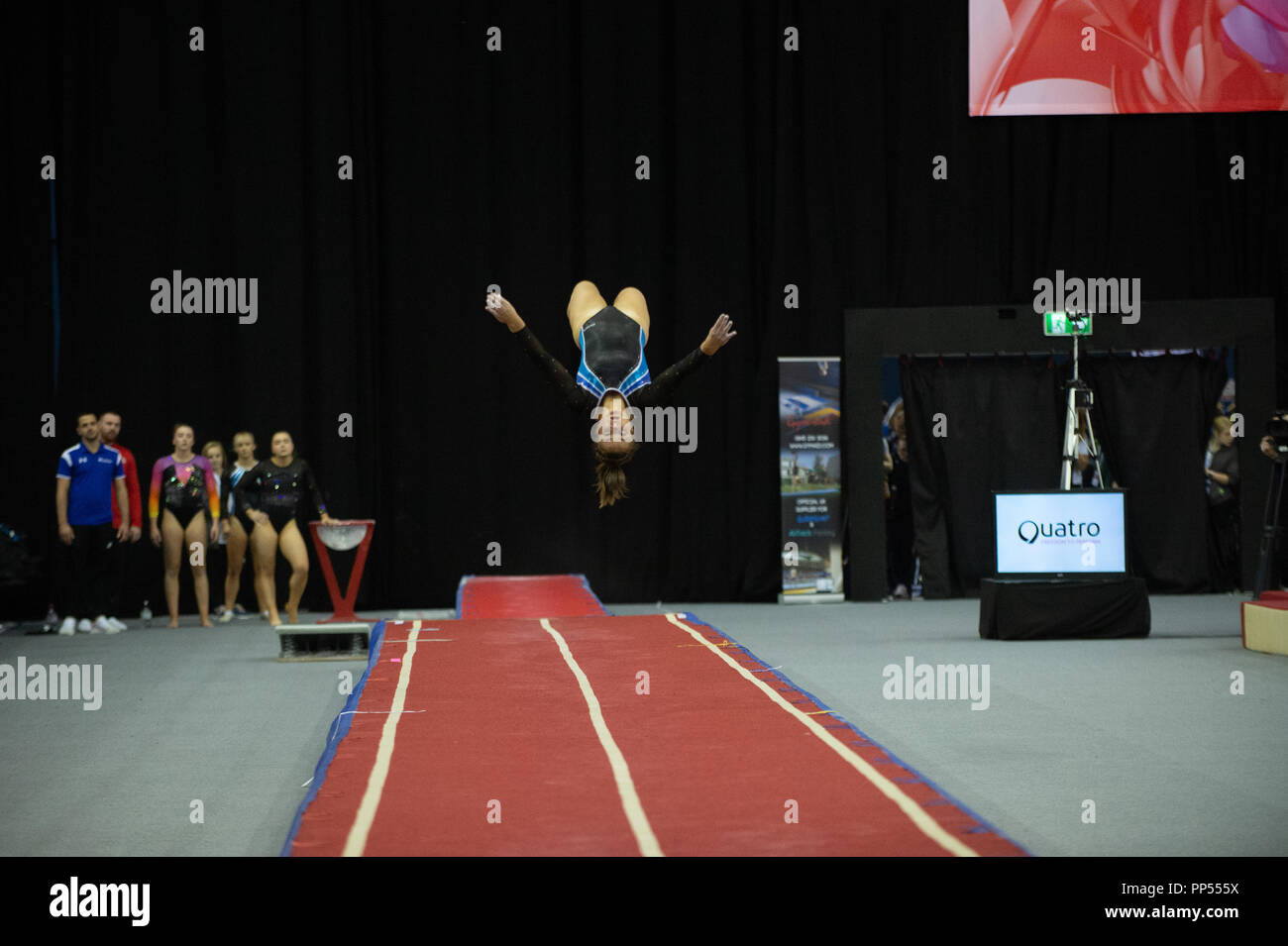 Birmingham, UK. 23rd September 2018. British Champion Rachel Davies of Durham City Gymnastics competing during British Gymnastics Trampoline, DMT and Tumbling British Championships 2018 at the Arena Birmingham, Birmingham, UK. Credit: Iain Scott Photography/Alamy Live News Stock Photo