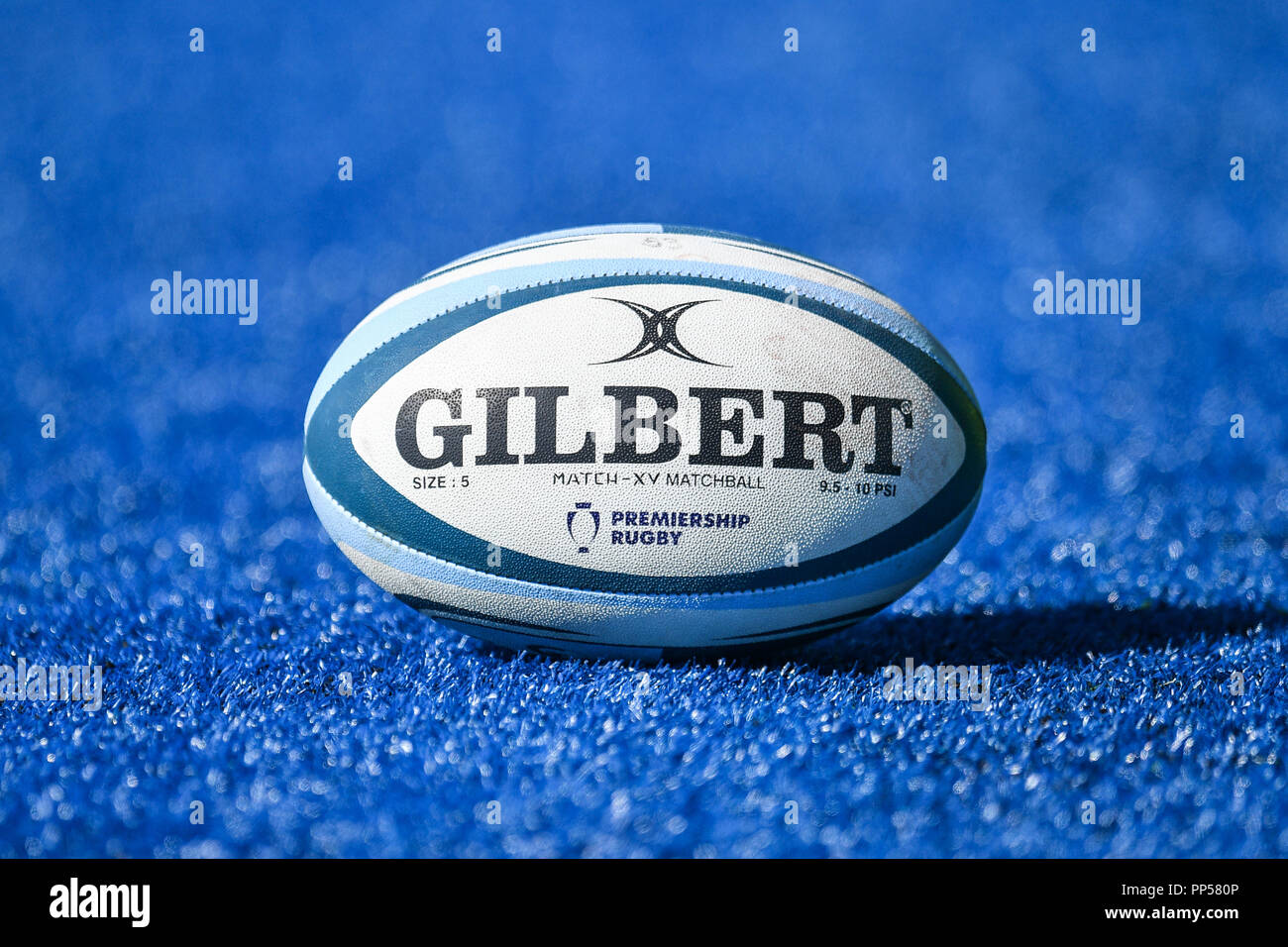 London, UK. 23rd Sept 2018. The official match ball during Gallagher Premiership match between Saracens and Gloucester Rugby at Allianz Park on Sunday, 23 September 2018. LONDON ENGLAND. (Editorial use only, license required for commercial use. No use in betting, games or a single club/league/player publications.) Credit: Taka Wu/Alamy Live News Stock Photo