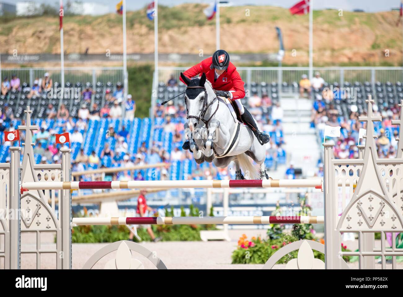 North Carolina, USA. 23rd Sept 2018. Martin Fuchs. Clooney. SUI. Show Jumping FEI World Individual Jumping Championship. Day 12. World Equestrian Games. WEG 2018 Tryon. North Carolina. USA. 23/09/2018. Credit: Sport In Pictures/Alamy Live News Stock Photo