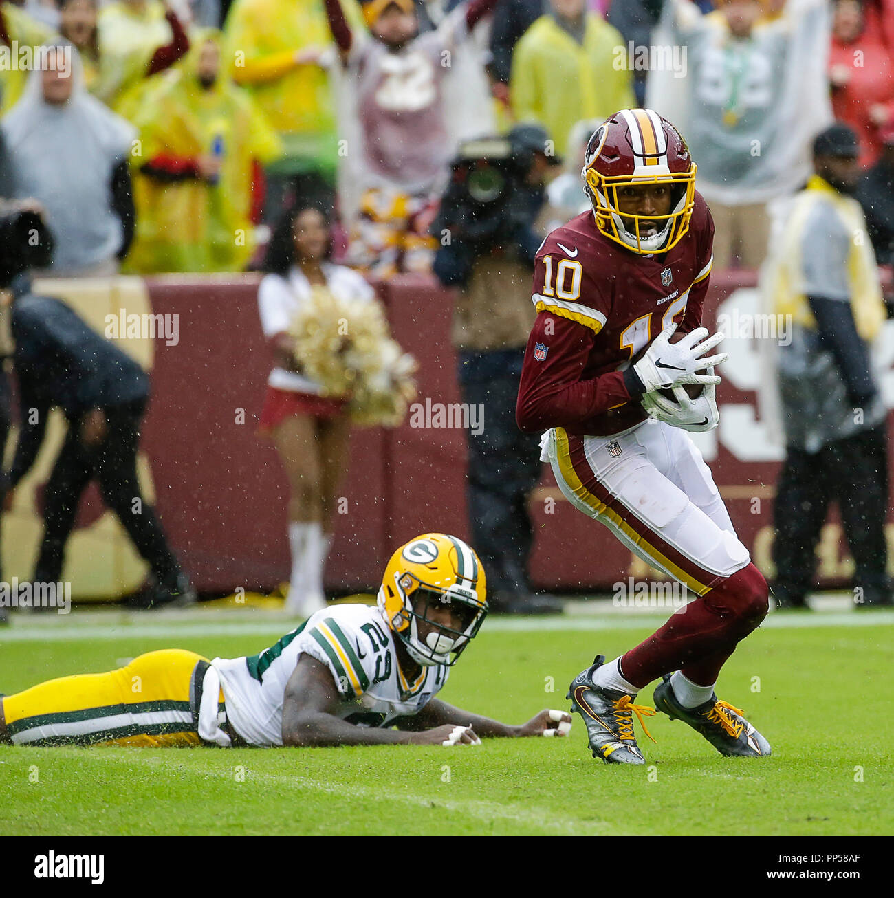 Maryland, USA. September 23, 2018: Washington Redskins WR #10 Paul  Richardson catches a deep pass for a touchdown during a NFL football game  between the Washington Redskins and the Green Bay Packers