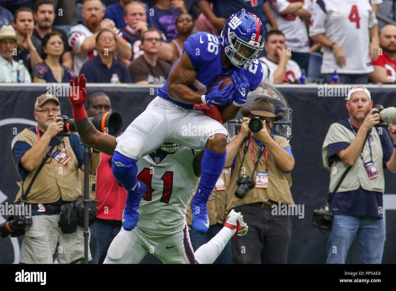 East Rutherford, New Jersey, USA. 9th Sep, 2018. Jacksonville Jaguars  cornerback Jalen Ramsey (20) and New York Giants running back Saquon  Barkley (26) greet each other after the game between the Jacksonville