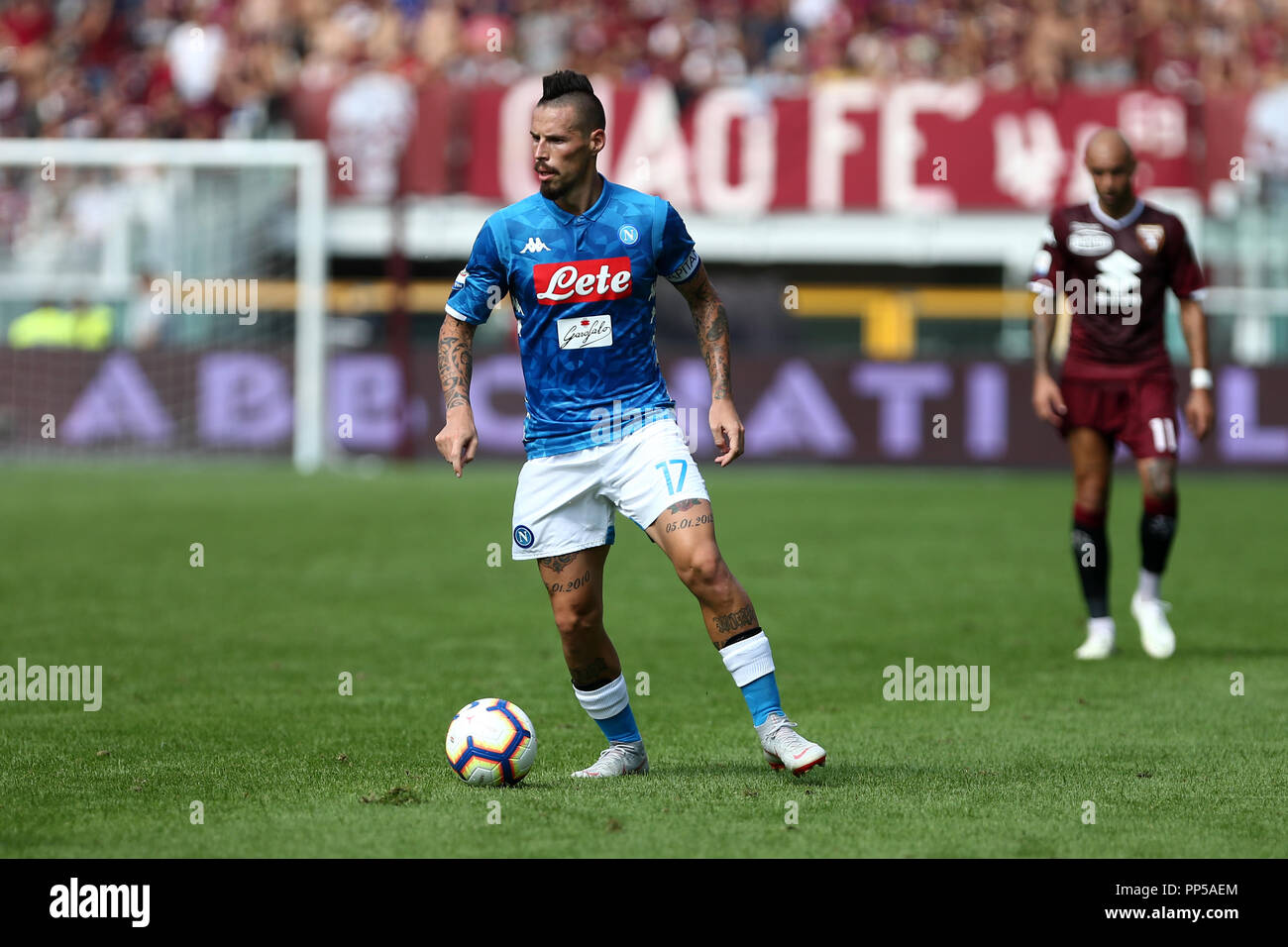 Torino, Italy. 23th September, 2018.  Marek Hamsik of Ssc Napoli in action   during the Serie A football match between Torino Fc and Ssc Napoli. Credit: Marco Canoniero/Alamy Live News Stock Photo