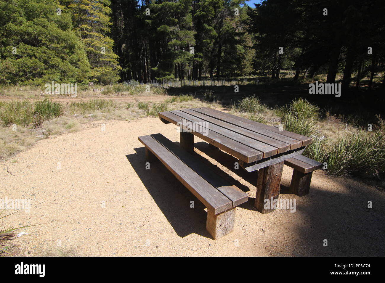 Picnic table at Bendora Arboretum, ACT, Australia Stock Photo Alamy