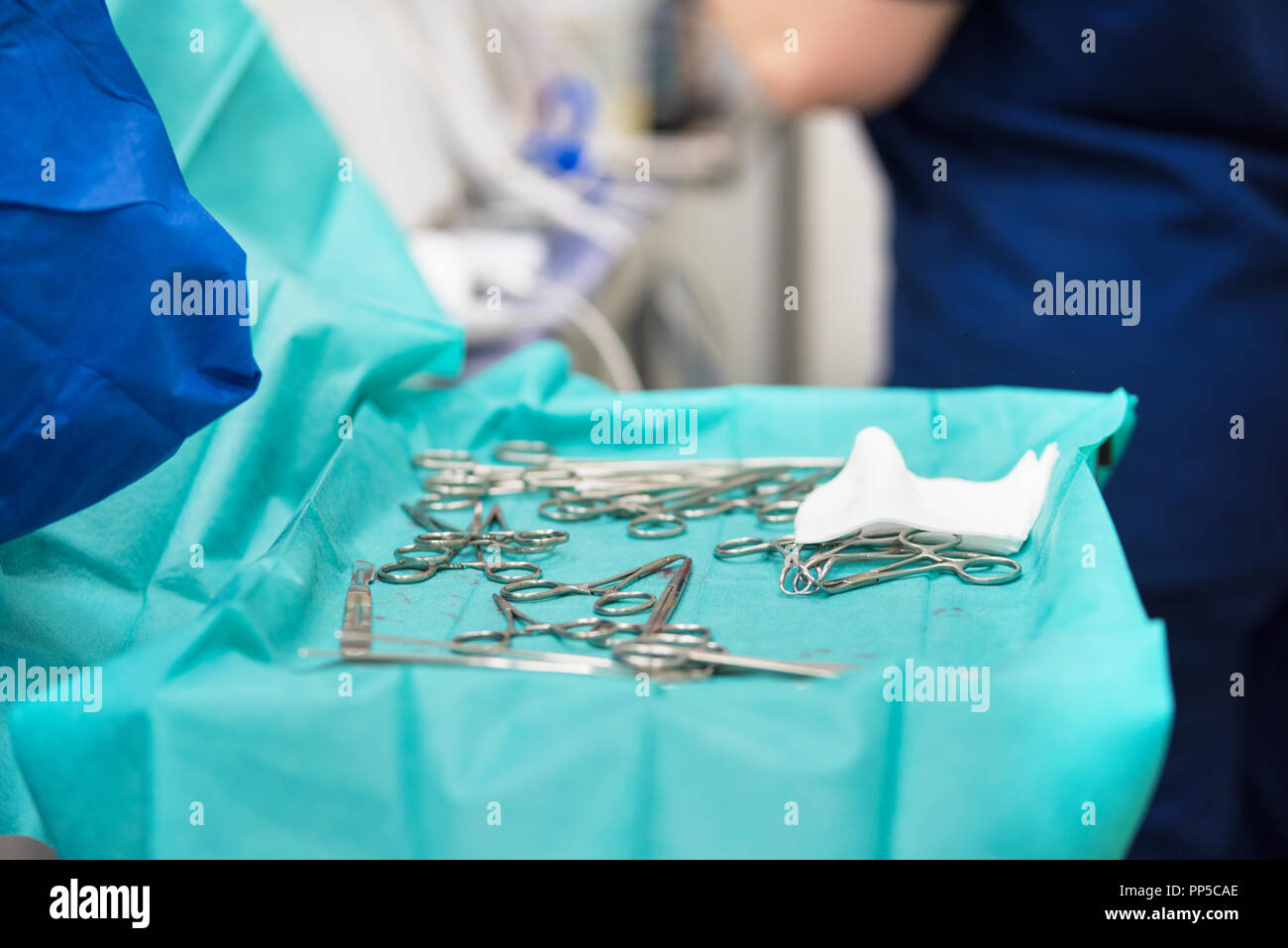 Medical background. Surgery instruments in operating room Stock Photo