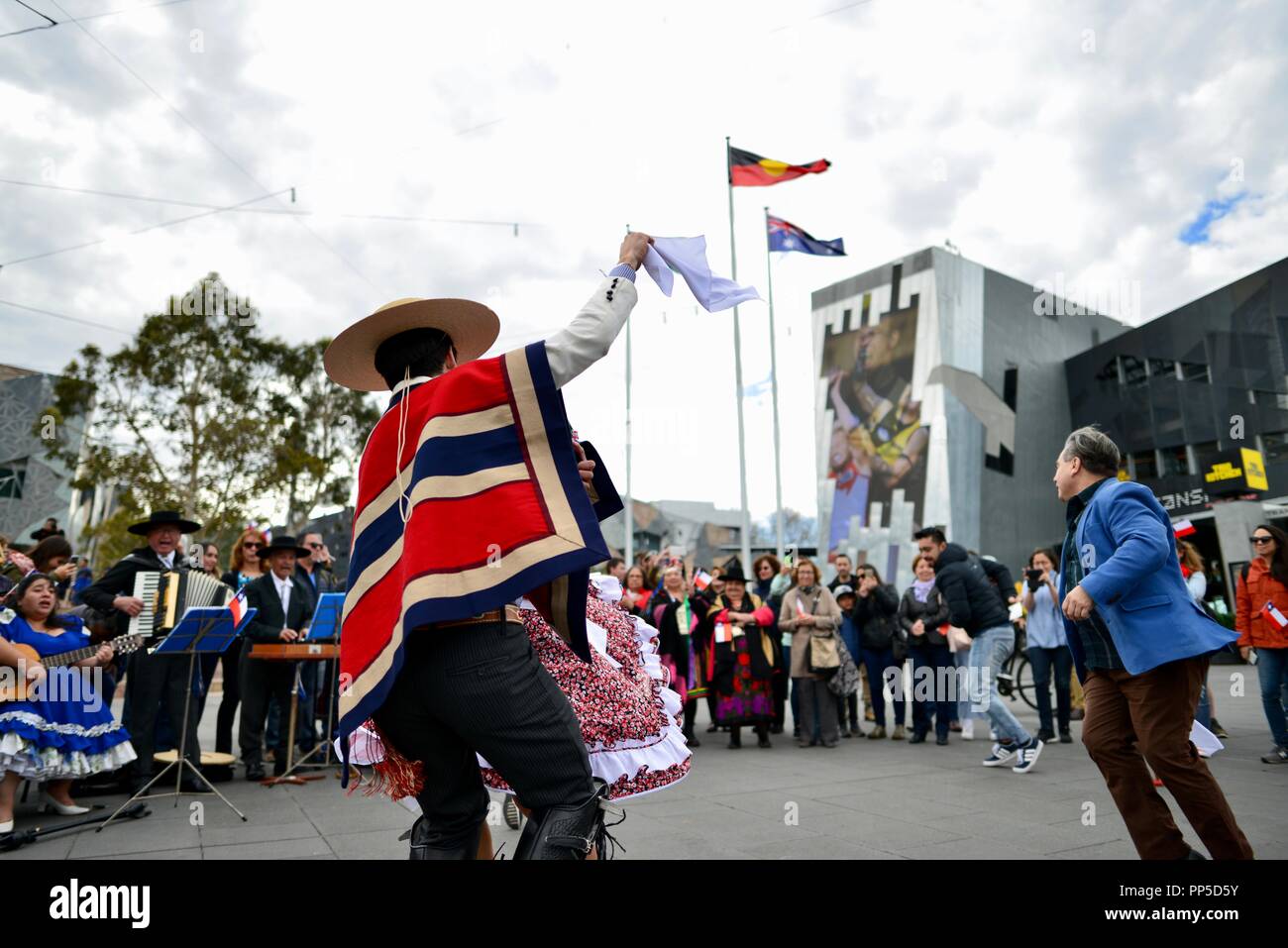 Fiestas Patrias, the native land holidays, the Chilean national day celebration at Federation square in Melbourne VIC, Australia, september 18th 2018 Stock Photo