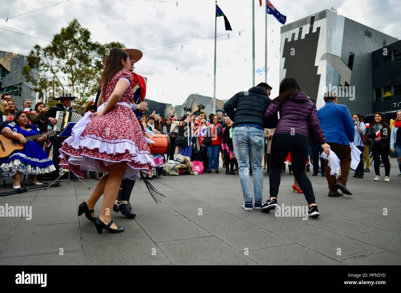 Fiestas Patrias, the native land holidays, the Chilean national day celebration at Federation square in Melbourne VIC, Australia, september 18th 2018 Stock Photo
