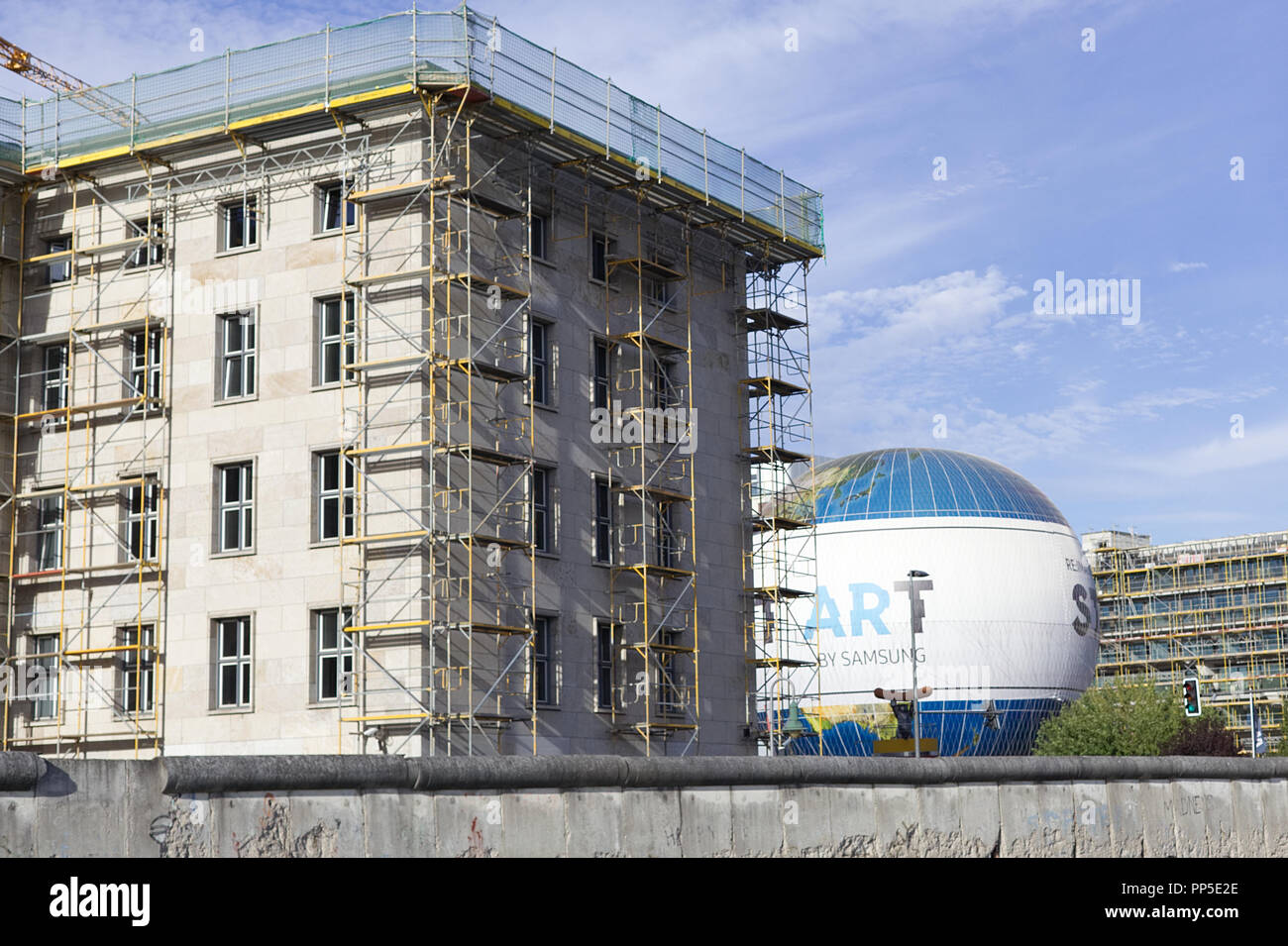 Part of the Death strip Berlin wall and new buildings Berlin Germany Stock Photo