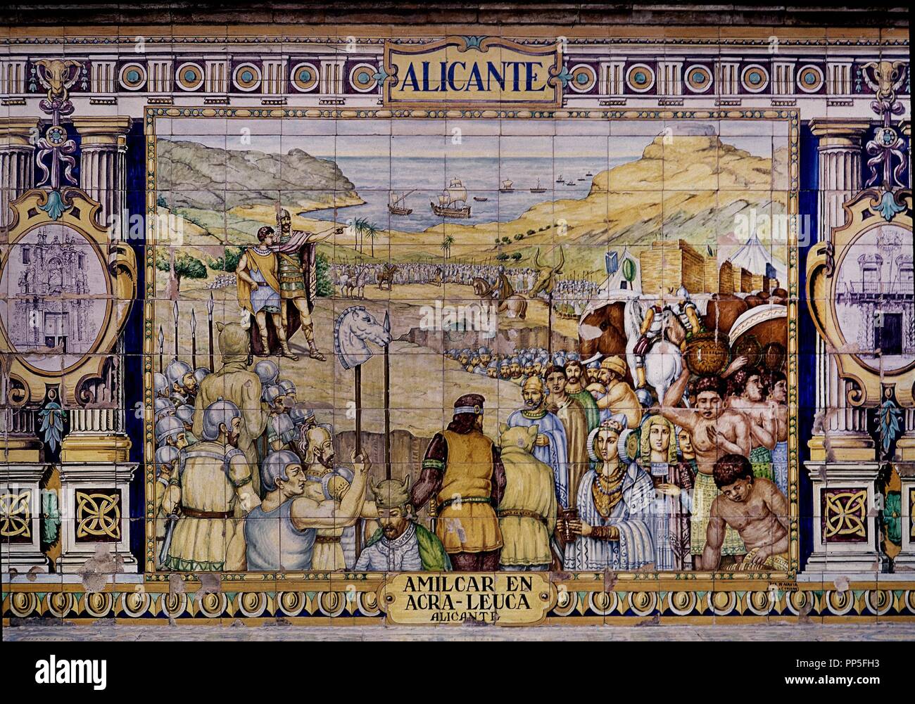 AMILCAR BARCA (270-228 AC) EN ACRA LEUCA LA FUTURA ALICANTE - MOSAICO DE AZULEJOS - SIGLO XX. Location: España Square. Sevilla. Seville. SPAIN. Stock Photo