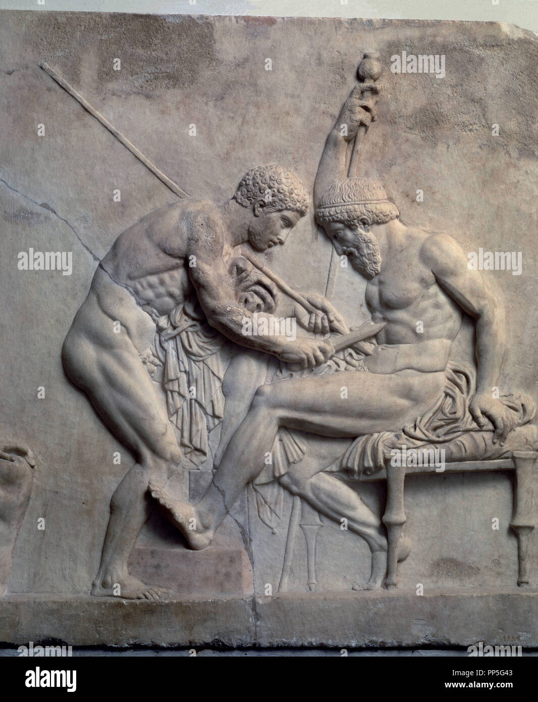 HERCULES SURGERING TELEPHOS - MARBLE. Location: NATIONAL MUSEUM OF ARCHAEOLOGY. NEAPEL. ITALIA. Stock Photo