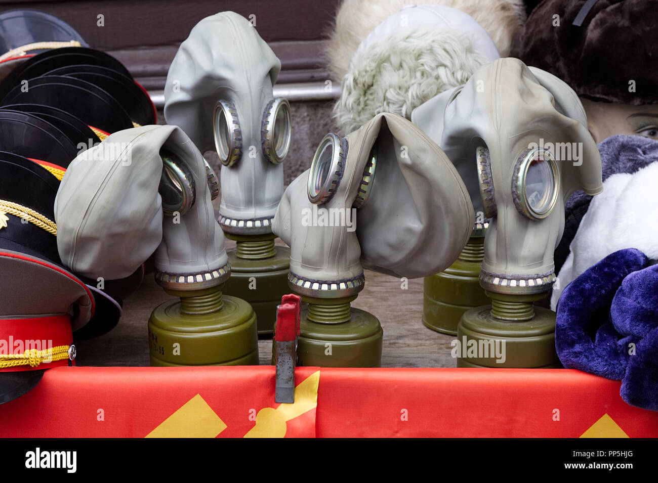 Military souvenirs being sold on a market store in Berlin Germany Stock ...
