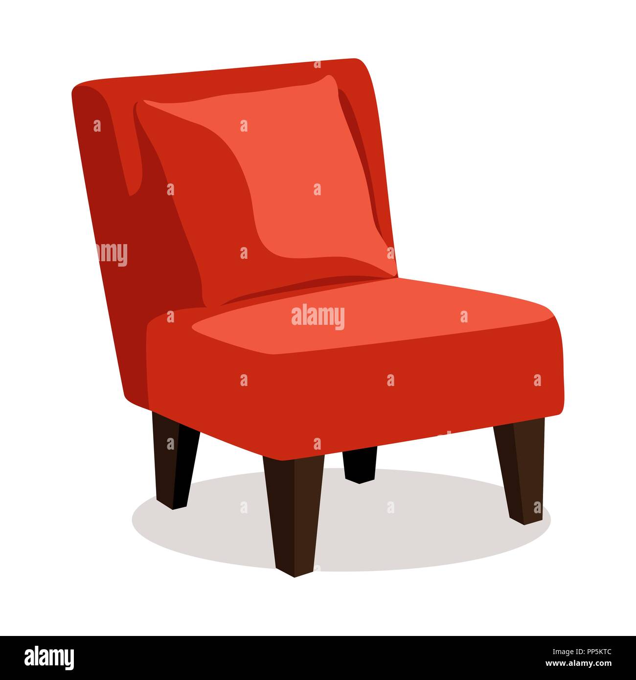 Modern red soft armchair with upholstery - interior design element isolated on white background. Stock Vector