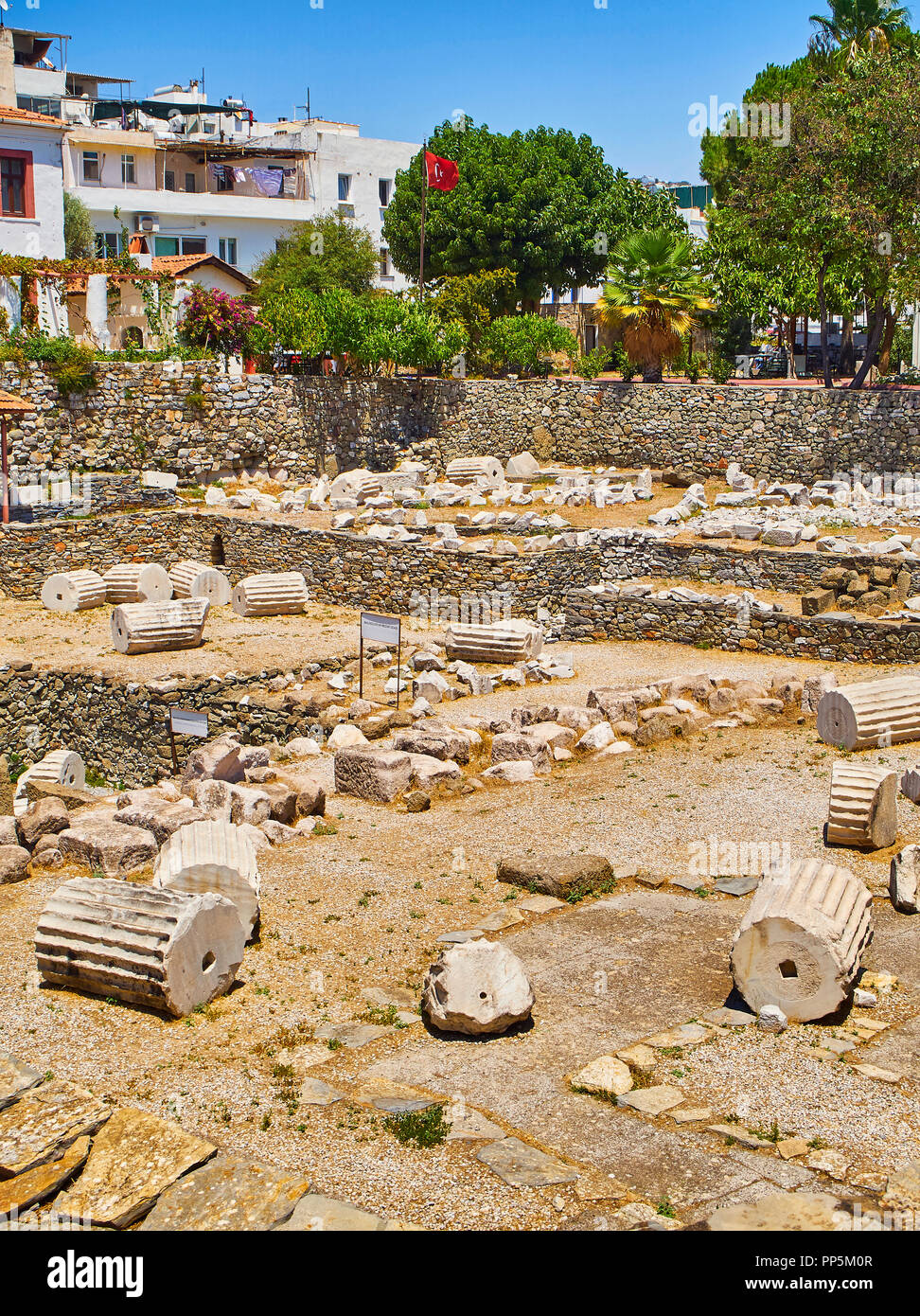 The ruins of the Mausoleum of Halicarnassus, one of the Seven Wonders of the World. Bodrum, Mugla Province, Turkey. Stock Photo