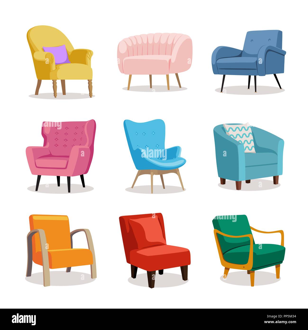 Set of modern colorful soft armchair with upholstery Stock Vector Image ...