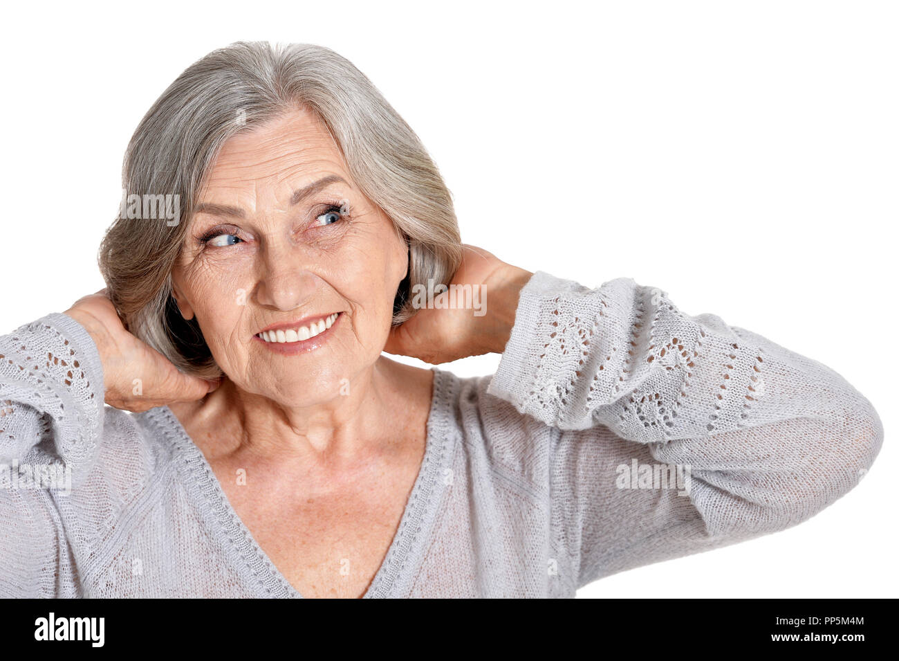 Portrait of beautiful senior woman on white background Stock Photo - Alamy