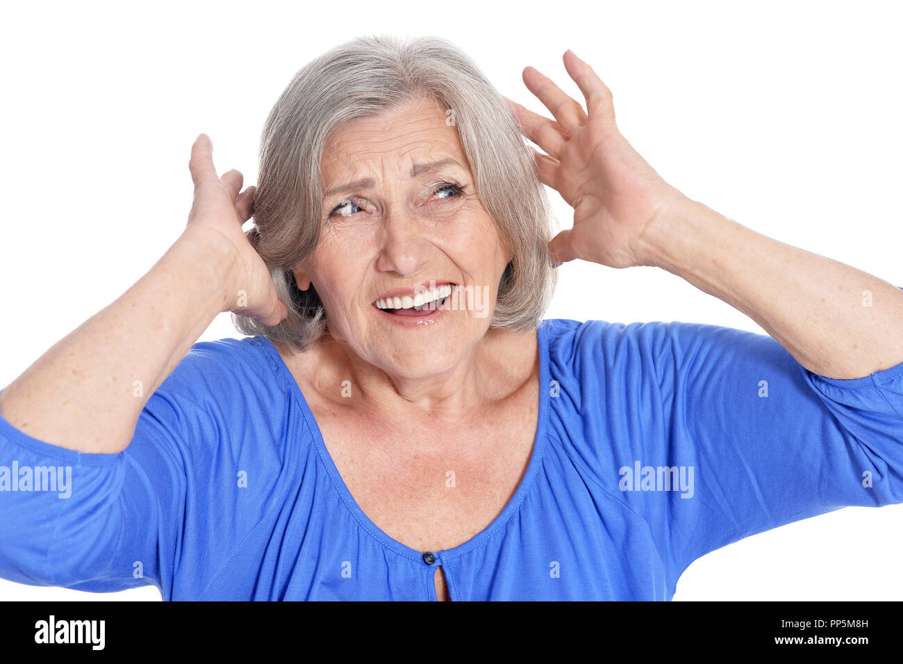 Portrait of beautiful senior woman on white background Stock Photo - Alamy
