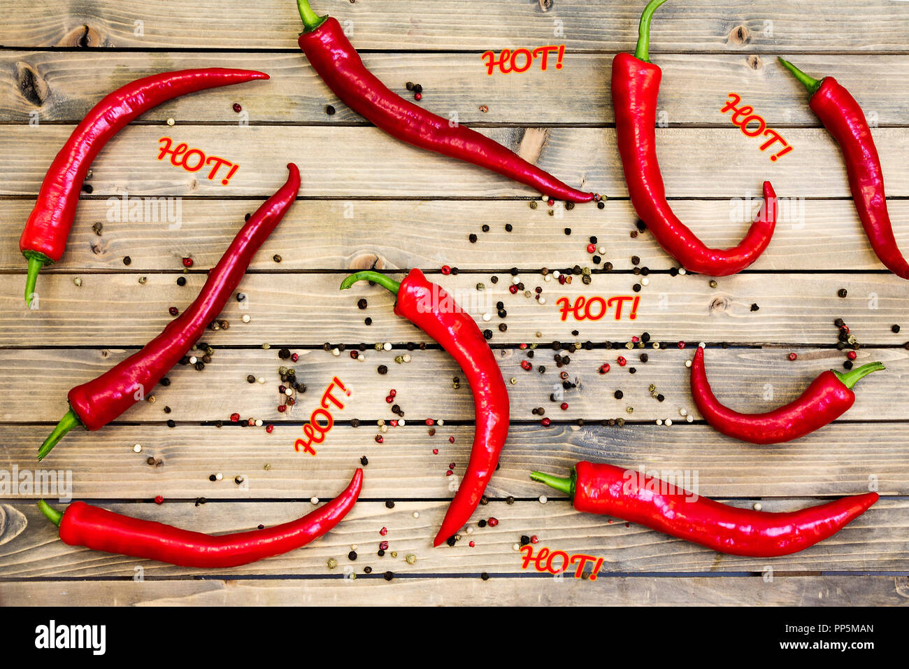 Red chili pepper on wooden background Close up Stock Photo