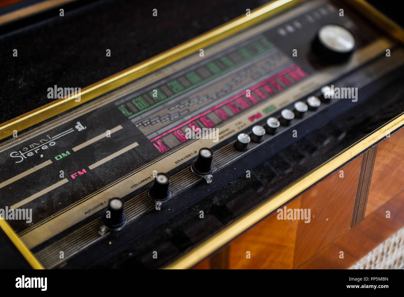 Classic Vinyl Record Player With Radio. AM radio, FM, Tune frequency of ...