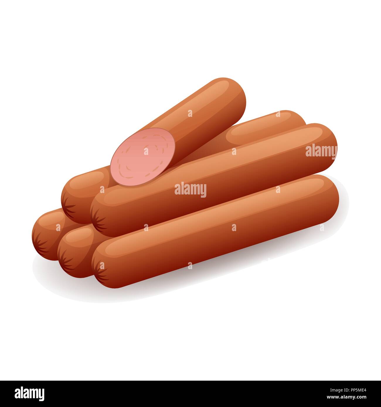 Pink sausages icon in flat style, beef and pork. Stock Vector