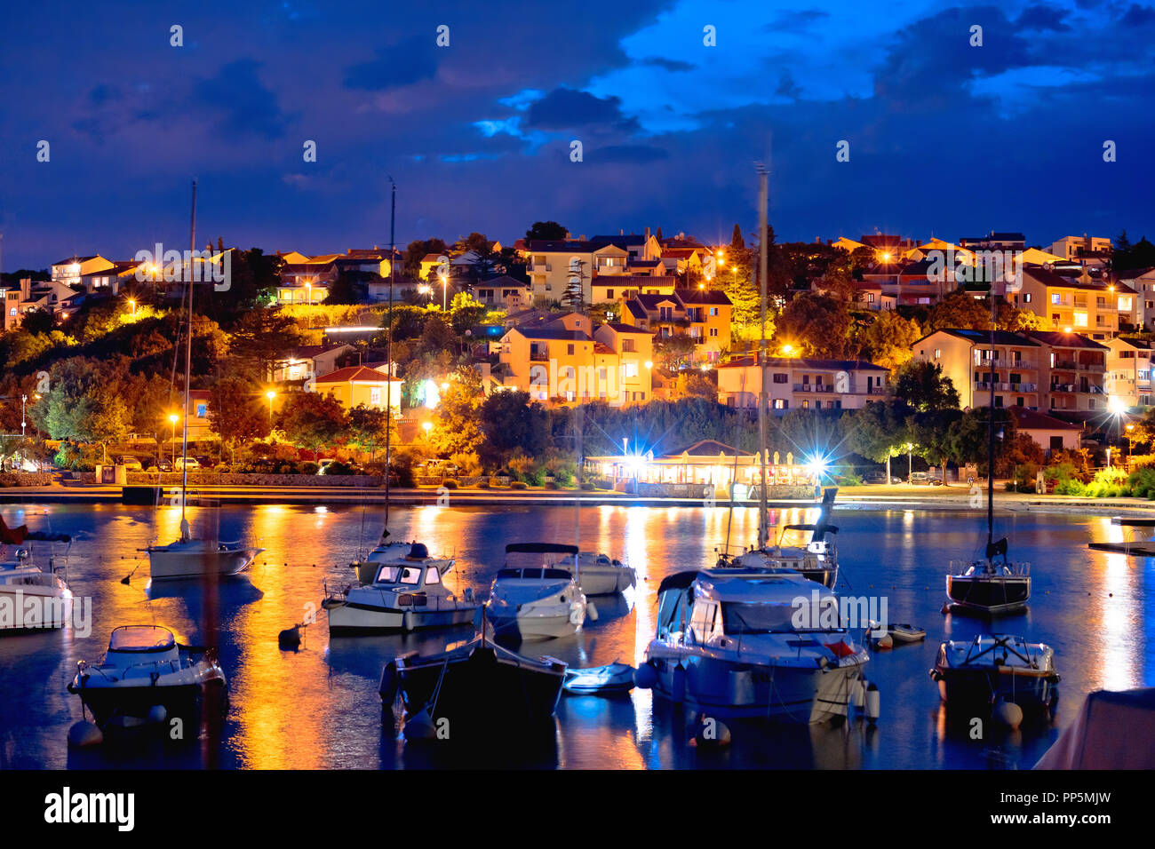 Island town of Krk evening waterfront view, Kvarner region of Croatia Stock Photo