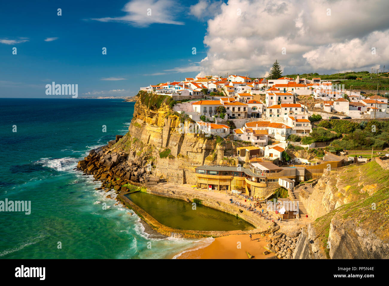 The beautiful seaside town Azenhas do Mar, Portugal, in afternoon light Stock Photo