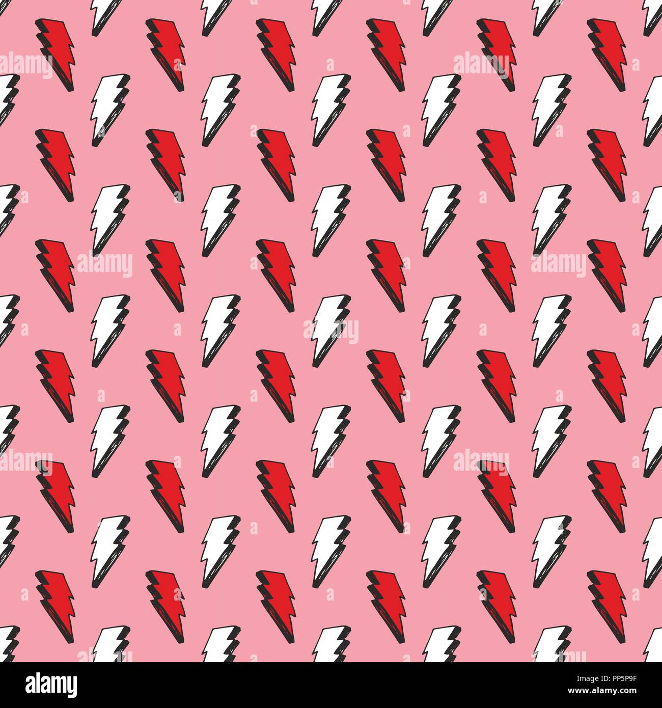 Lightning seamless pattern vector illustration. Hand drawn sketched doodle lightning symbols. Stock Vector