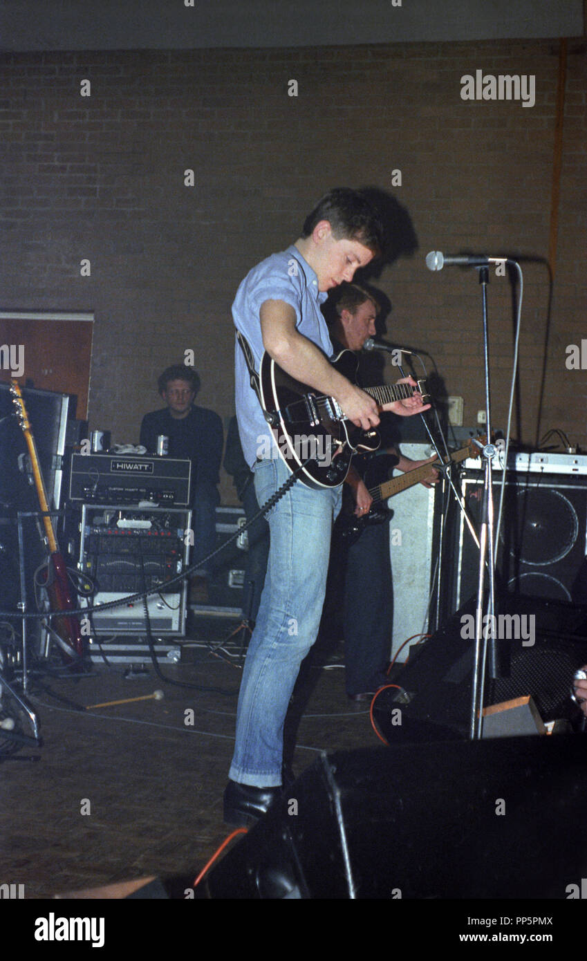 New Order's Bernard Sumner and Peter Hook, Bedford Boy's Club, 1981 Stock Photo