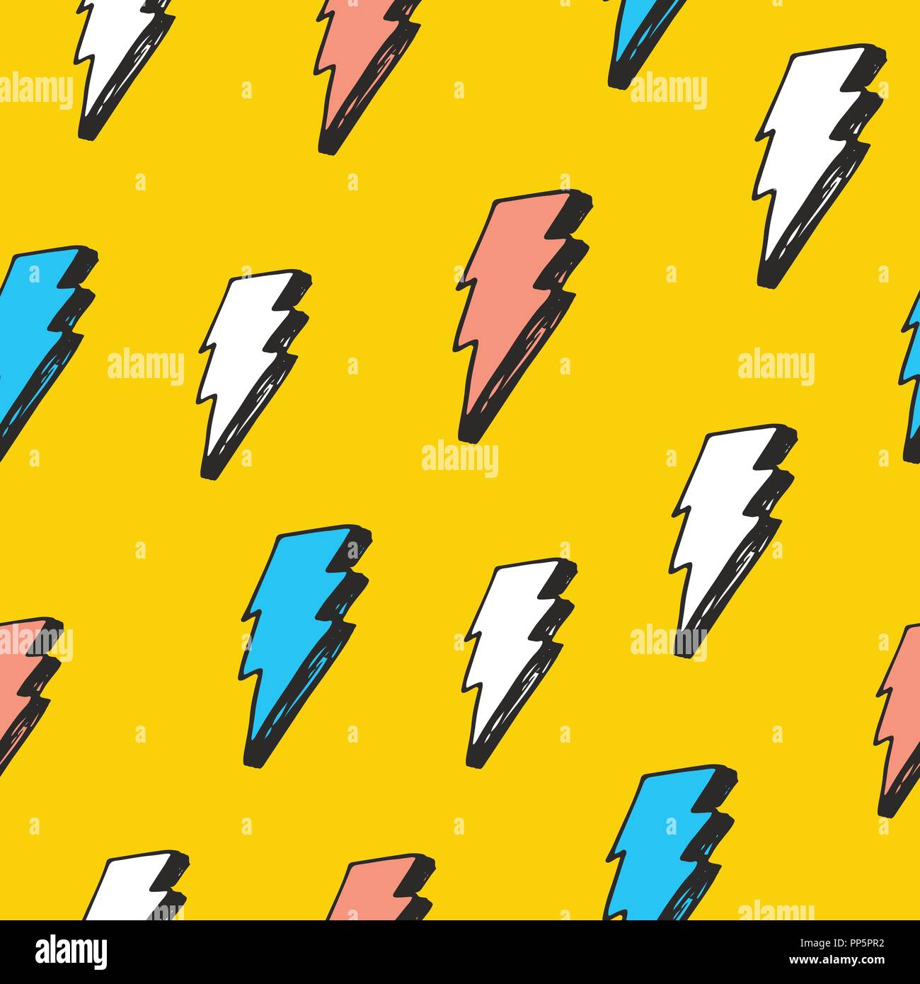 Lightning seamless pattern vector illustration. Hand drawn sketched doodle lightning symbols. Stock Vector