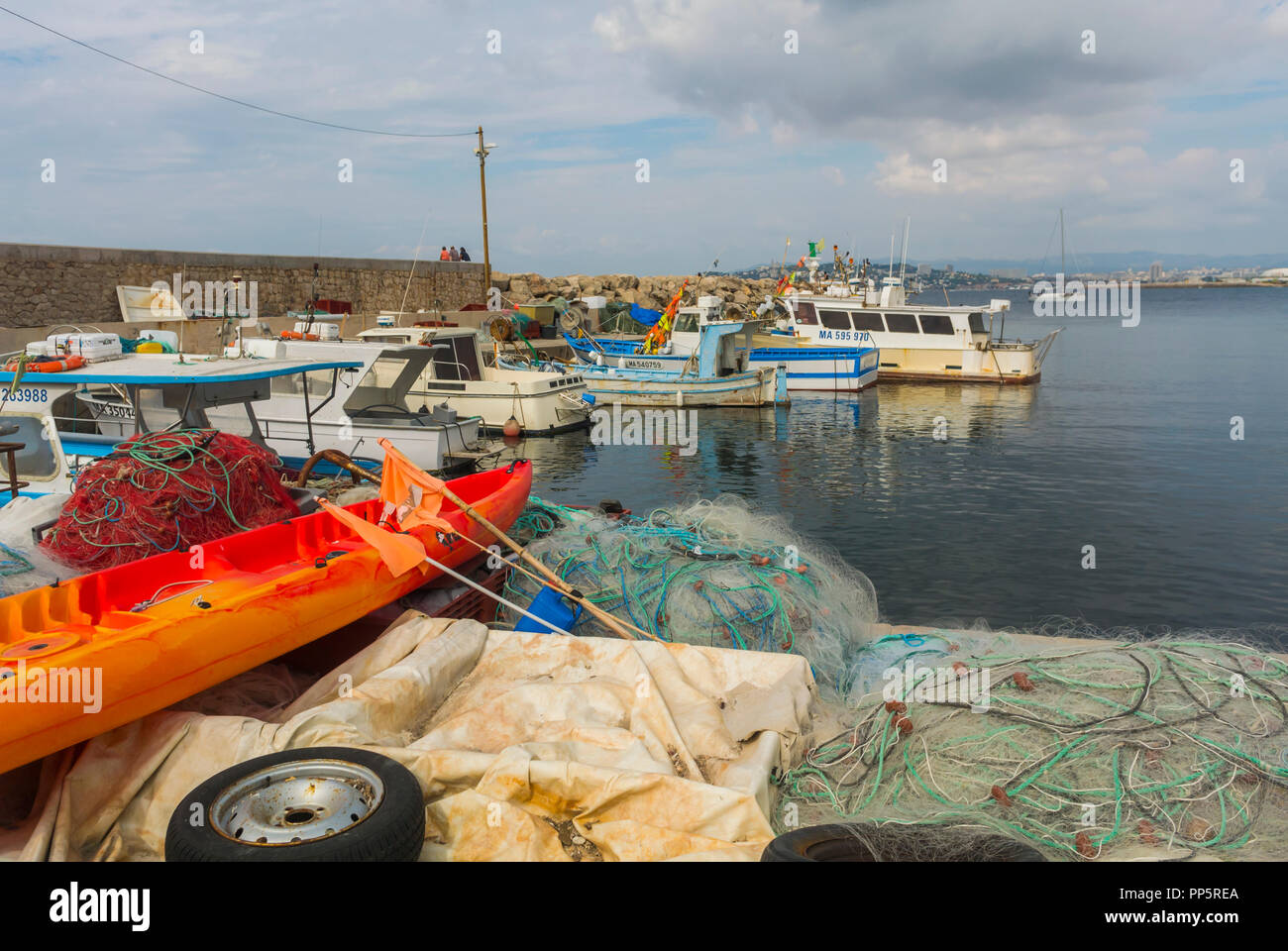 Marseille, FRANCE, Marine Scenic, Fishing Boats in Port de la Madrague Stock Photo