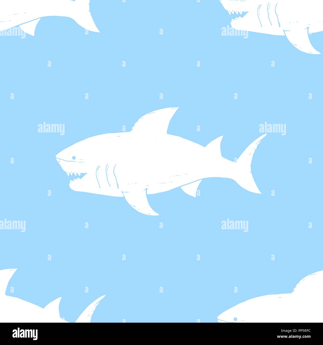 Shark seamless pattern, Hand drawn sketched doodle shark, vector ...
