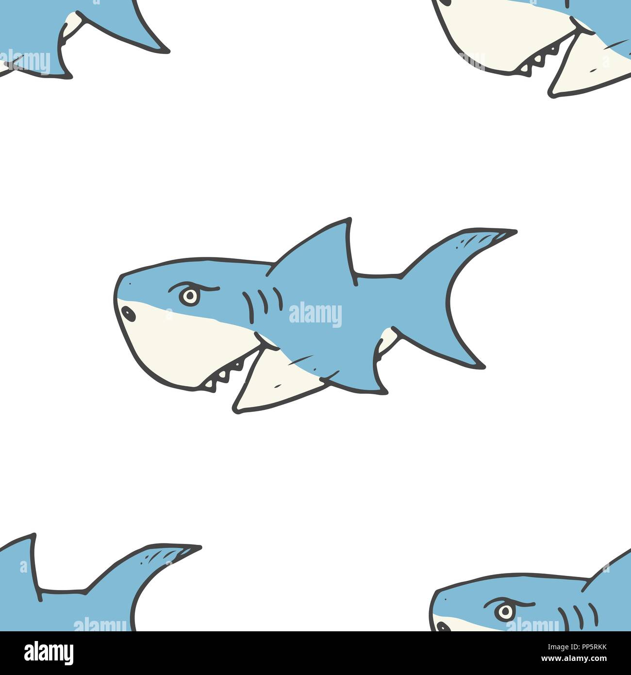 Shark seamless pattern, Hand drawn sketched doodle shark, vector ...