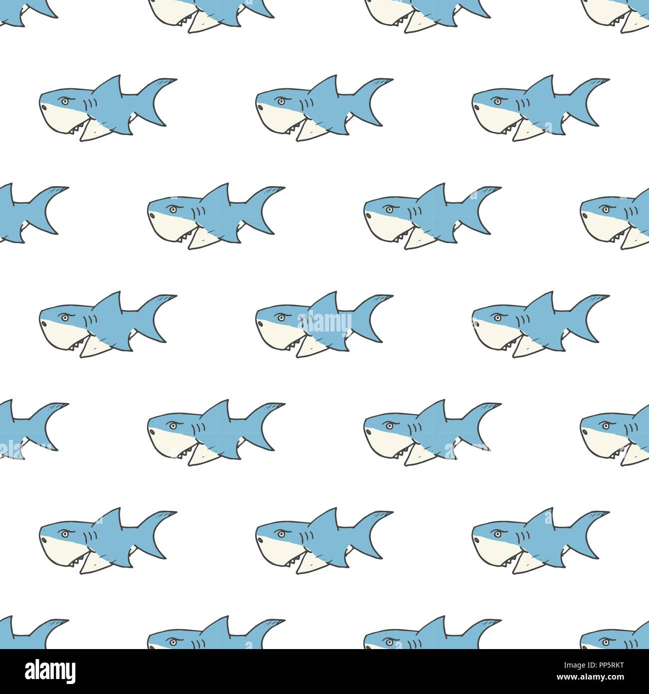 Shark seamless pattern, Hand drawn sketched doodle shark, vector ...